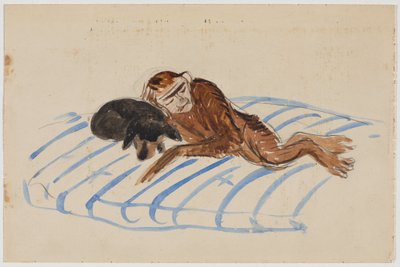 Auto-retrato do artista como um macaco com dachshund de Marianne von Werefkin de Alexander von Salzmann