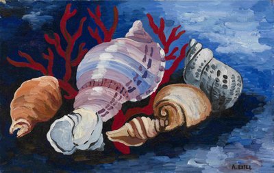 Ainda vida com conchas do mar, ca 1928 de Alexandra Alexandrowna Exter