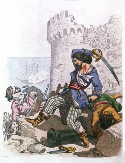 Grammont, pirata francês, c. 1850 (gravura) de Alexandre (after) Debelle