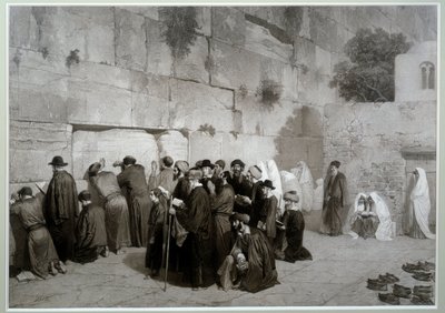 Judaísmo: “” O Muro de Salomão””” Homens e mulheres da religião judaica orando diante do Muro das Lamentações. Antes de 1857. Desenho de Alexandre Bida (1823-1895), aguada, caneta e lápis sobre papel, Dim. 0,61x0,87 m Malmaison, museu do castelo de Alexandre Bida