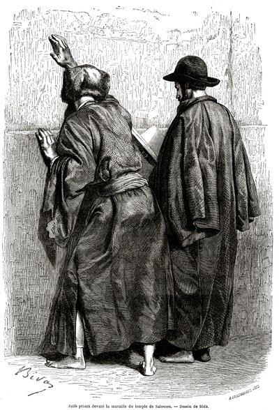 Judeus orando em frente ao Muro de Salomão em Jerusalém de Alexandre Bida