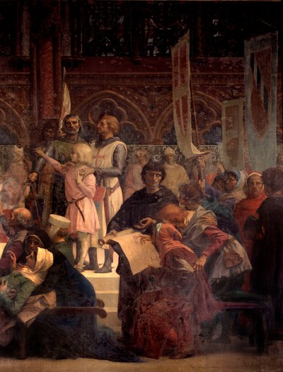Rei Luís IX disse Saint Louis (1214-1270) fazendo justiça Pintura de Alexandre Cabanel (1823-1889) Paris do século XIX, Pantheon de Alexandre Cabanel