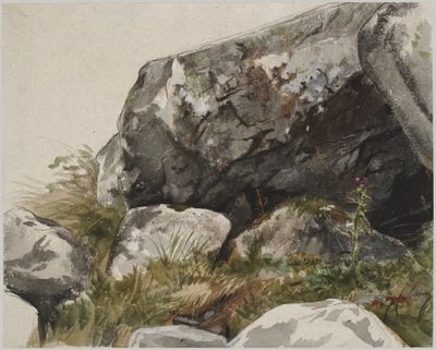 Paisagem rochosa (aguarela com tinta e carvão) de Alexandre Cabanel