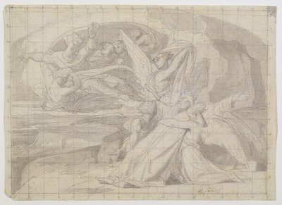 Estudo para a morte de Moisés, 1851 (caneta e tinta, lavar, lápis e guache sobre papel) (ver 225068) de Alexandre Cabanel