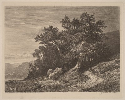 Árvores antigas numa encosta de Alexandre Calame