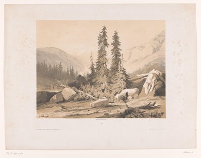 Paisagem de montanha com abeto e cabrito de montanha
Sapins (título sobre o objecto) de Alexandre Calame