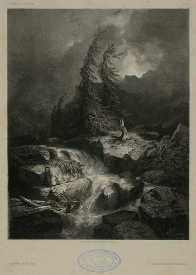 Ribeiro de montanha na tempestade de Alexandre Calame