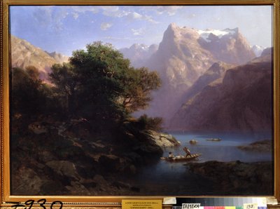 ""Paisagem de montanha com lago na Suíça"" (Lago de montanha) Pintura de Alexandre Calame (1810-1864) 1860 Galeria de Arte Regional, Tambov Rússia de Alexandre Calame