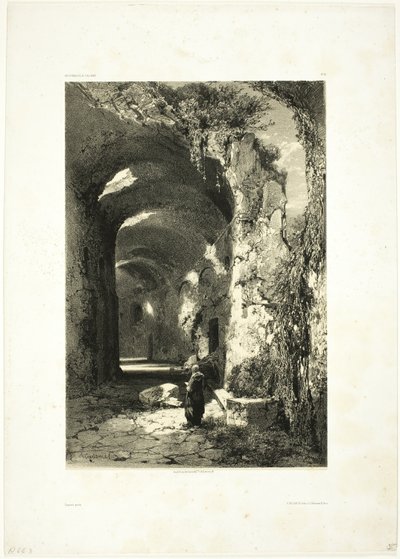 Ruína de um anfiteatro em Pouzzoles (Reino de Nápoles), placa 9 de Oeuvres de A. Calame de Alexandre Calame
