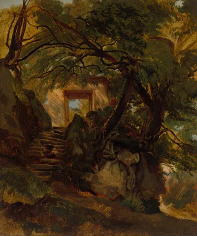 Escadaria no Parque de Villa Chigi di Ariccia, 18441845. de Alexandre Calame