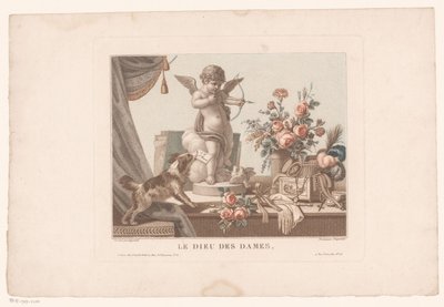 Natureza morta sobre uma mesa com um cão e uma estátua de Cupido
Le Dieu des dames (título sobre o objecto) de Alexandre Chaponnier