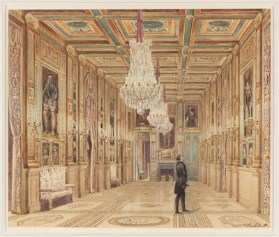 Vista da galeria de fotos no Château d&39;Eu (Vue de la Galerie au Château d&39;Eu) de Alexandre Dominique Denuelle