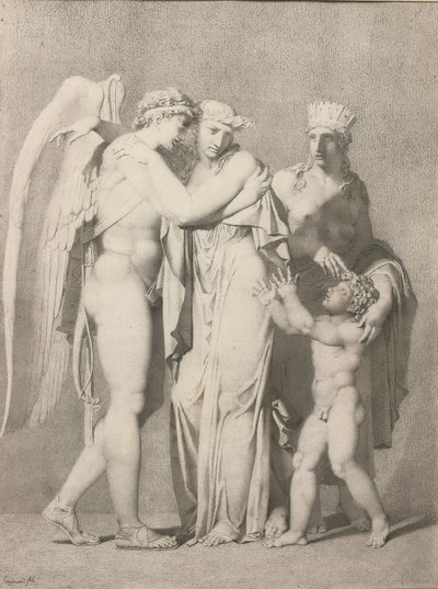 Cupido e Psique (lápis e tinta cinza sobre papel) de Alexandre Evariste Fragonard