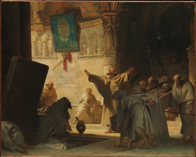 Cena dramática com monges numa cripta de Alexandre Evariste Fragonard
