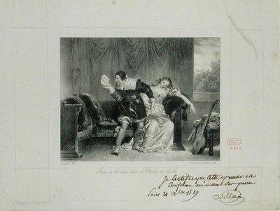 A Carta Cena da ópera O Barbeiro de Sevilha de Rossini gravado por Villain de Sevres de Alexandre Evariste Fragonard