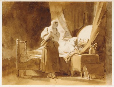 Uma mulher a olhar para um homem adormecido de Alexandre Evariste Fragonard