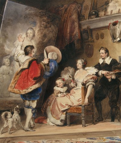 Jovem admirando um Retrato de uma Senhora e sua Filhinha de Alexandre Evariste Fragonard