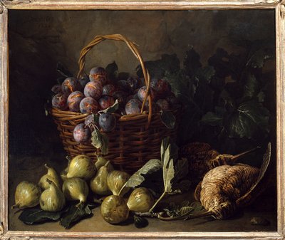 Still Life, Figs and Plums Painting by François Desportes (1661-1743) Paris do século XVIII, Artes Decorativas de Alexandre Francois Desportes