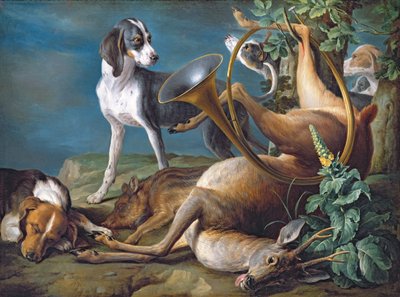 Ainda vida de jogo morto com cães, 1730 de Alexandre Francois Desportes