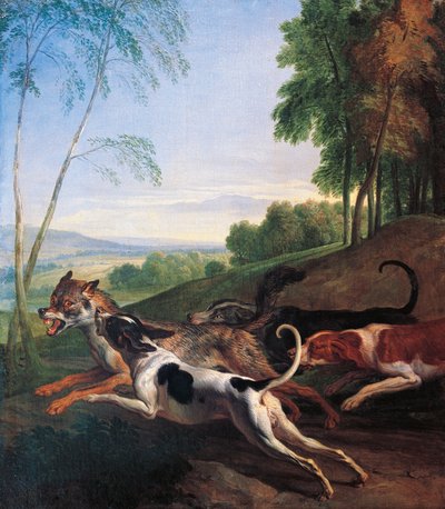Caça ao lobo, pintura de Alexandre-Francois Desportes (1661-1743), França de Alexandre Francois Desportes