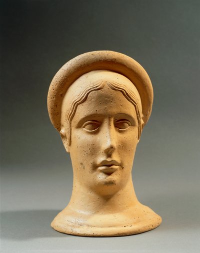 Grande plano de uma cabeça feminina de bronze votivo com um boné, civilização itálica, séc. IV-3º a.C. de Nicolas Toussaint Charlet