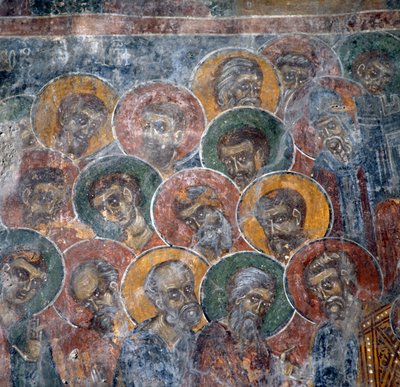 Grupo de santos, fresco na igreja em Anisaraki perto de Kandanos, Creta, Grécia (foto) de Nicolas Toussaint Charlet