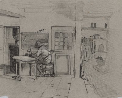 Um Interior de Fazenda com um Menino à Mesa, c. 1846 de Alexandre Gabriel Decamps