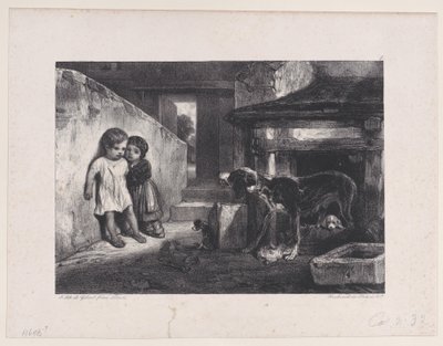 Crianças Amedrontadas por Cachorro Rosnando, da série Hunting Scenes, 1829. de Alexandre Gabriel Decamps