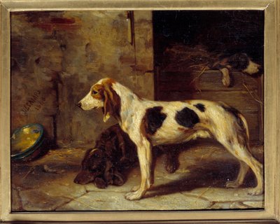 Pintura Dogs Brifauts de Alexandre Gabriel Decamps (1803-1860) 1843 Sol. 0,25x0,32 m de Alexandre Gabriel Decamps