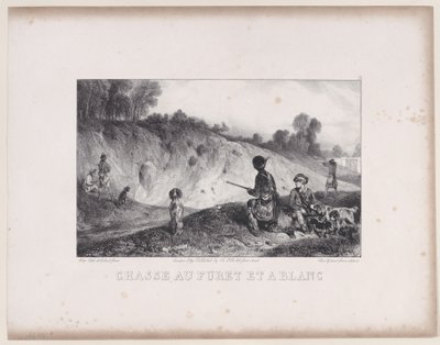 Hunting a Ferret with Blanks, da série Hunting Scenes, 1829. de Alexandre Gabriel Decamps