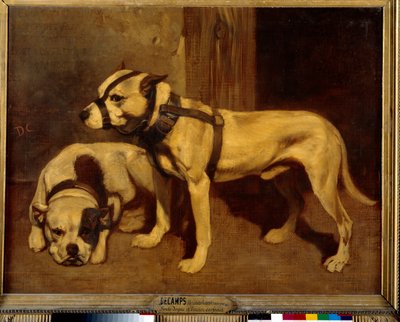 Bulldog Escocês e Terrier Bad Dog com focinho. Quadro de Alexandre Gabriel Decamps de Alexandre Gabriel Decamps