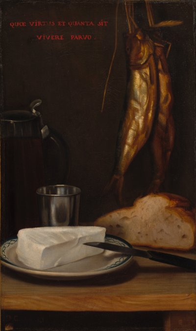 Ainda vida com arenque, pão e queijo, 1858. de Alexandre Gabriel Decamps