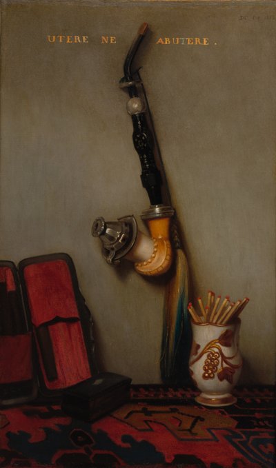 Ainda vida com tubulação e fósforos e ainda vida com par de arenque, pão e queijo, 1858. de Alexandre Gabriel Decamps