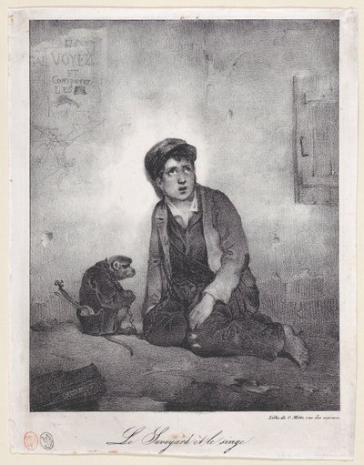O menino de Savoy e seu macaco, 1823. de Alexandre Gabriel Decamps