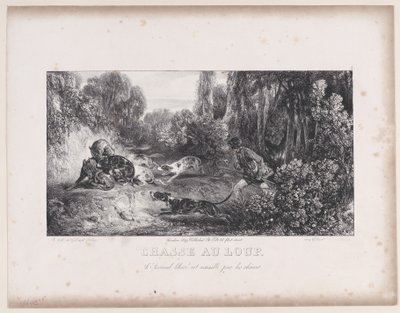 Wolf Hunt: Wounded Animal Attacked by Dogs, da série Hunting Scenes, 1829. de Alexandre Gabriel Decamps