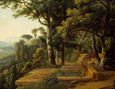 O filósofo Jean Jacques Rousseau (1712-1778) meditando em 1770 no Parc de la Rochecordon, perto de Lyon Detail. Pintura de Alexandre Hyacinthe Dunouy (1757-1841) de Alexandre Hyacinthe Dunouy