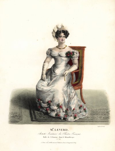 Dançarina e actriz Miss Emilie Leverd como Celimene em Le Misanthrope de Moliere, Theatre Français de Alexandre Marie Colin