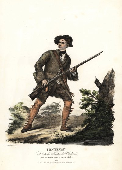 Jean-Baptiste Fontenay e Martin em Le Poor Diable, de Balisson e Dumersan, Theatre du Vaudeville. Litografia colorida de F. Noel depois de uma ilustração de Alexandre-Marie Colin a partir de retratos de atrizes em diferentes papéis, F. Noel, Paris de Alexandre Marie Colin