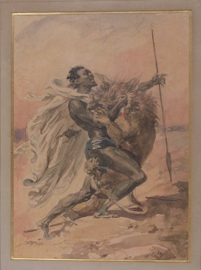 Luta entre um guerreiro e um leão de Alexandre Marie Colin