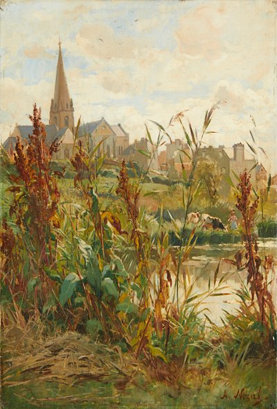Igreja à beira do rio (óleo sobre tela) de Alexandre Nozal