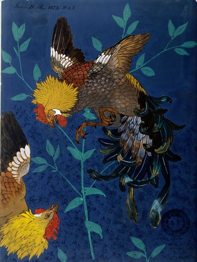 Decoração para uma jarra que representa uma espécie de galo. Desenho de Paul Alexandre (Paul-Alexandre) Avisse (1824-1886) de Alexandre Paul Avisse
