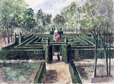 Chateau de Groussay, labirinto concebido por Charles de Beistegui, por Alexandre Serebriakoff (1907-1944), aguarela, França, século XX de Alexandre Serebriakoff