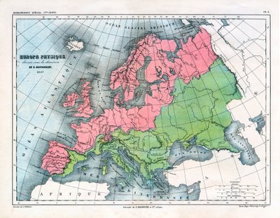 Mapa da Europa Física de Alexandre Vuillemin