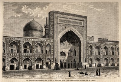 Pátio interno da mesquita do Imã Aly Riza a Mashhad, desenho de A. de Bar, para ilustrar a viagem a Khorasan (Khorasan, Chorasan ou Khurasan) em 1858, de N. de Khanikof. Gravura em "Le tour du monde", 1861. A coleção de Selva. de Alexandre de (after) Bar
