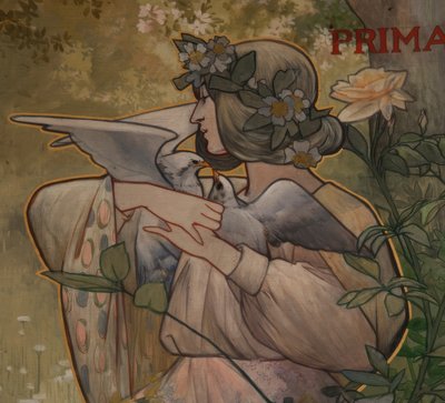 Detalhe das luzes decorativas do tecto das quatro estações: Primavera de Alexandre de Riquer