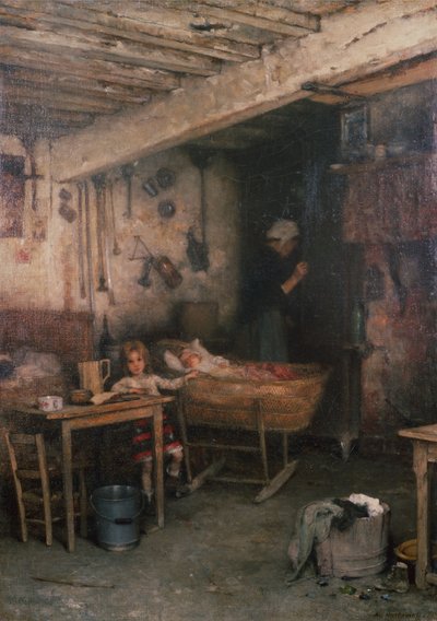 Crianças no interior de uma casa de campo (óleo sobre tela) de Alexei Alexevich Harlamoff
