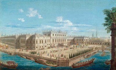 Vista do Palácio de Verão da Imperatriz Elizabeth no Rio Fontanka em São Petersburgo, 1753. de Alexei Angileevich Grekov