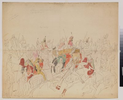 Maharaja Sher Singh (1807-1843) de Punjab (Índia) e sua corte. Obra de Alexei Dmitrievich Saltykov (1806-1859), lápis aquarela e tinta sobre papel de Alexei Dmitrievich Saltykov