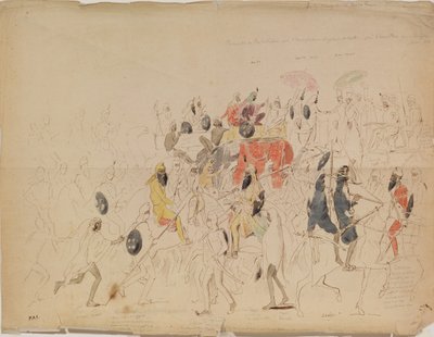 Reunião de Maharaja Sher Singh de Punjab e embaixador britânico Clark em 1842, 1842 de Alexei Dmitriyevich Saltykov
