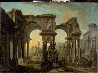 Uma visão arquitetônica. Pintura de Alexei Ivanovich Belsky (1730-1796). Óleo sobre tela de Alexei Ivanovich Belsky